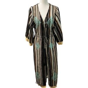 Angel + Premium Aztec Bohemian Embroidered Multicolor Lace Trim Duster Jacket S